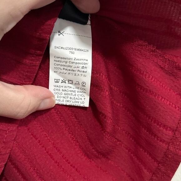 Shein Short Sleeve Top Womens L Maroon Ribbed Lace V-Neck Blouse - Picture 4 of 5